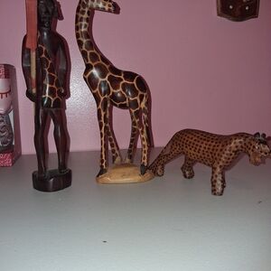 Hand-Carved African Wood Sculpture Set - 3 Pieces